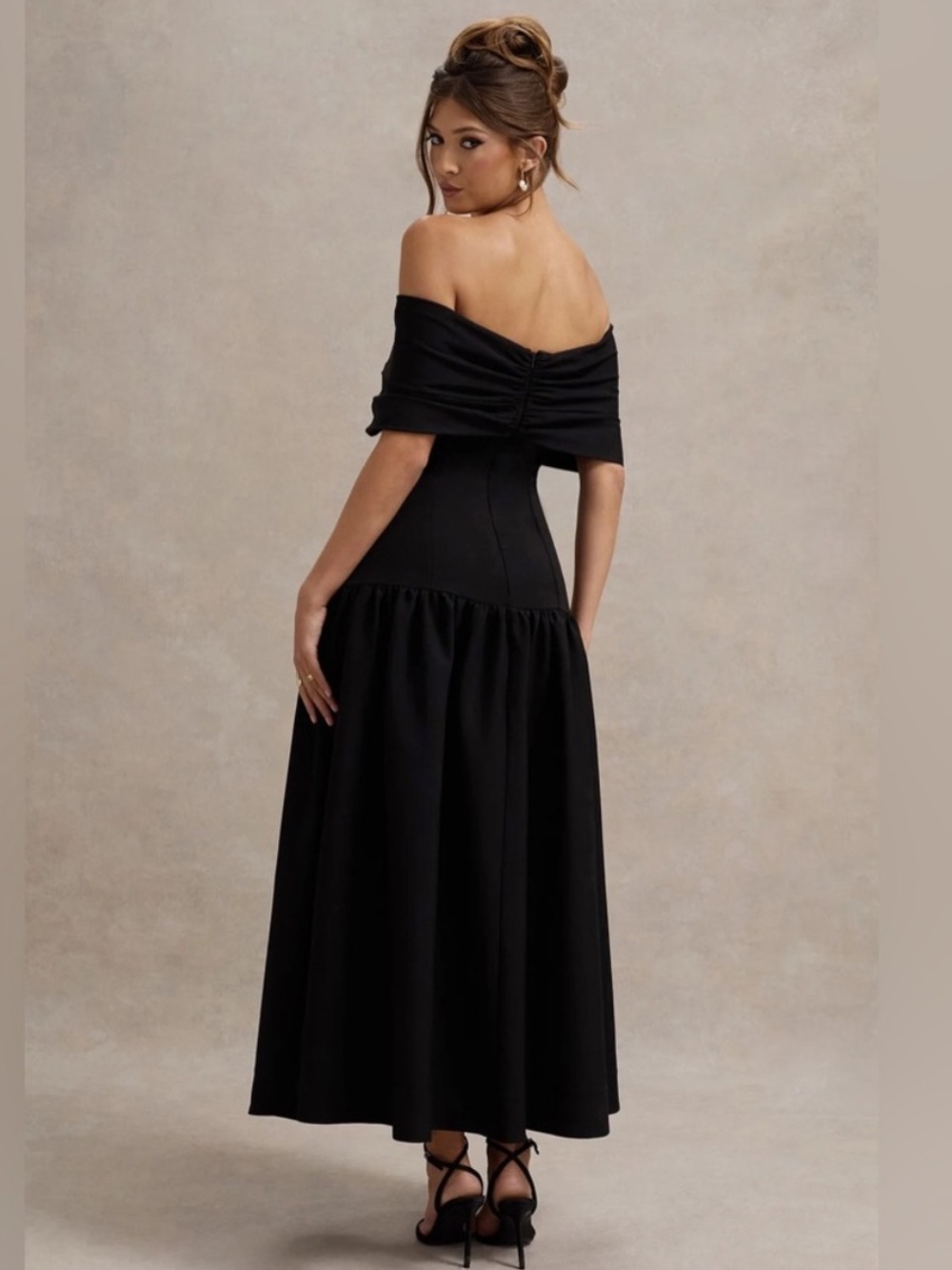 Club L London Marguerite Black Twisted Bardot Drop-Waist Maxi Dress 6 NWT - Picture 4 of 15